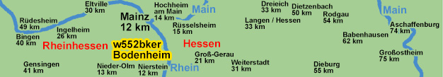 Landkarte Weinbergfahrt mit Traktor und Planwagen in Bodenheim am Rhein